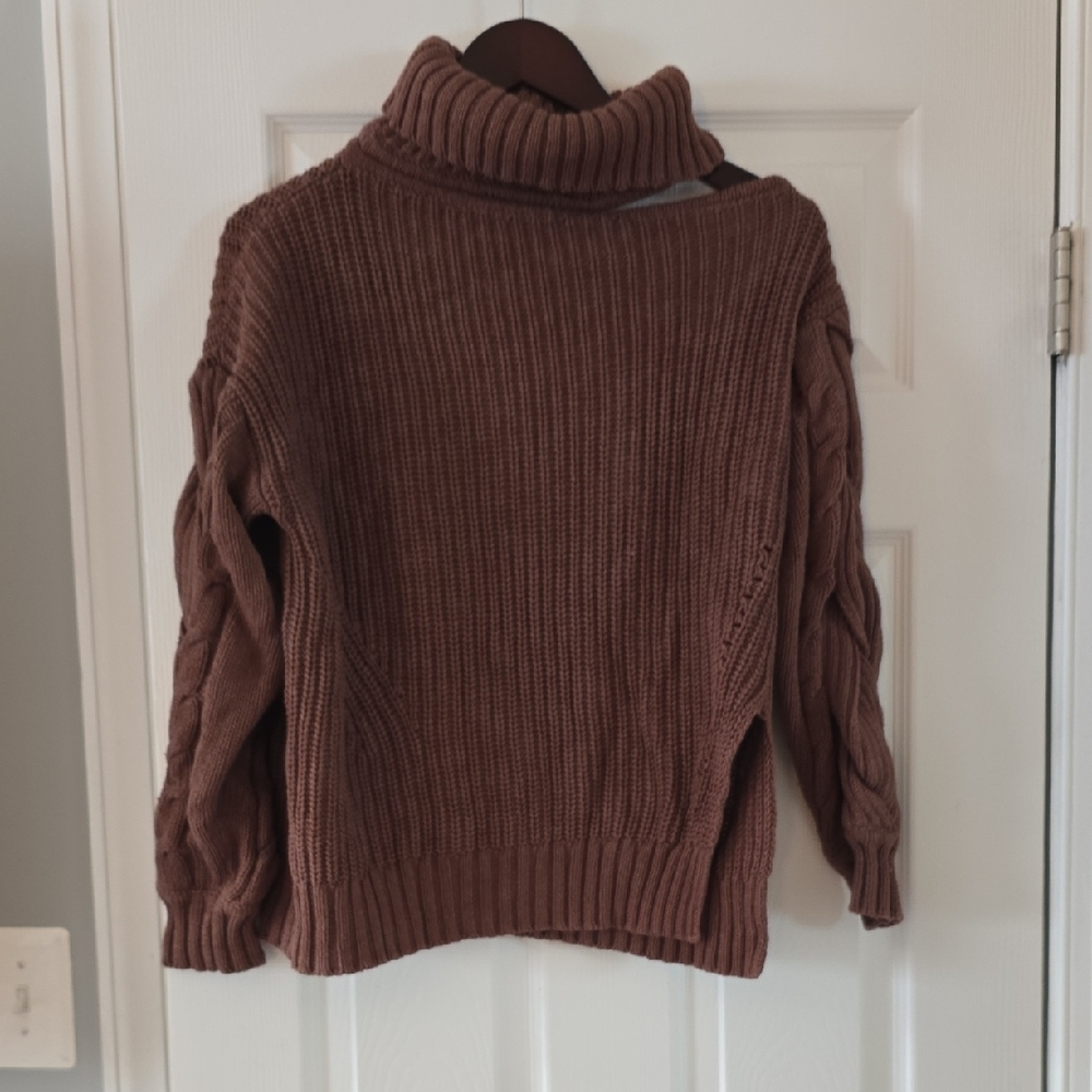 Astr Chocolate Cable Knit Turtleneck Sweater